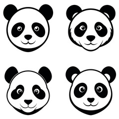 Four Black and White Panda Bear Faces in a Grid Format