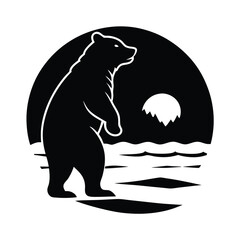 Fototapeta premium Bear Silhouette Standing in Nature with Moon and Mountains