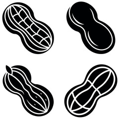 Black and White with Varied Peanut Illustrations in Different Shell and Kernel Shapes