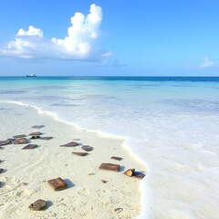 Low tide in the ocean near the coast of Zanzibar island, Tanzania