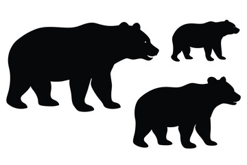 Fototapeta premium Three black bear silhouettes showing different poses perfect for use in design projects