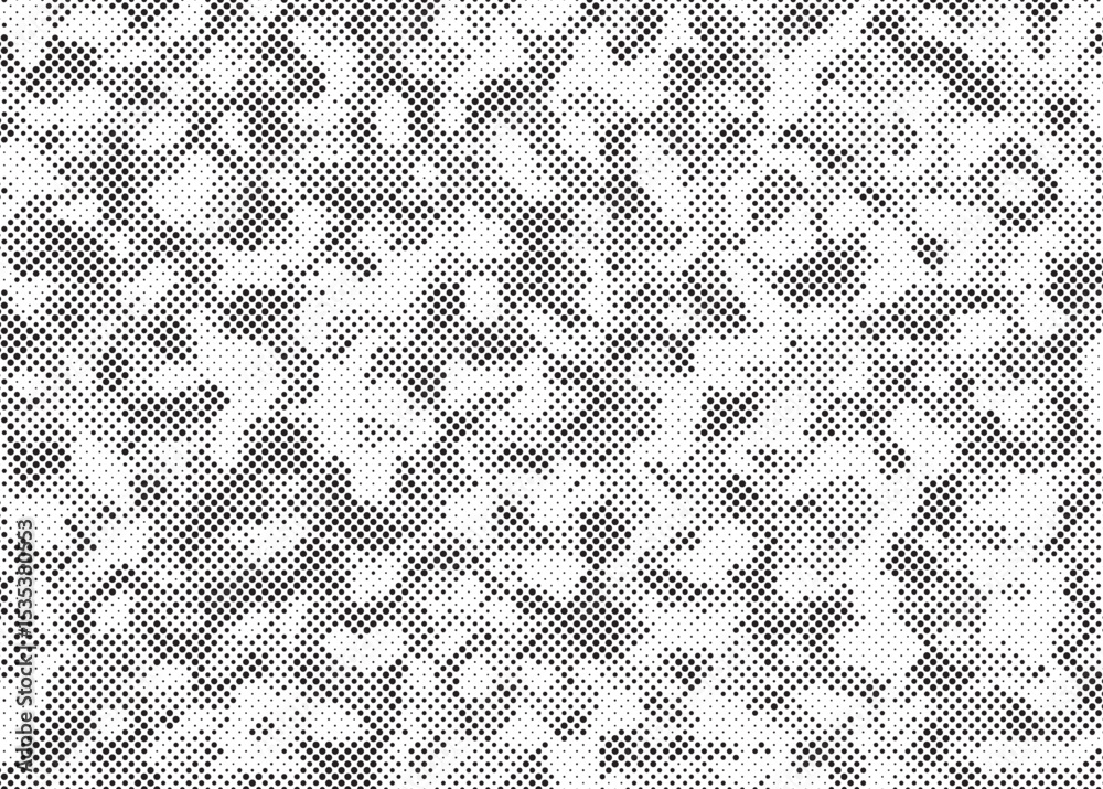Poster Abstract halftone seamless camouflage pattern. Repeating digital dotted hexagonal camo military texture background. Abstract modern fabric textile ornament. Vector illustration.	