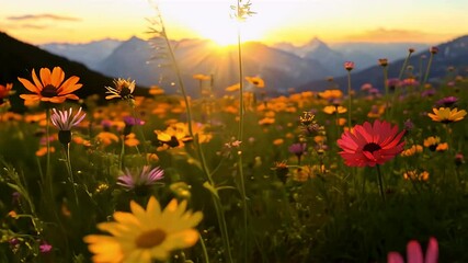 Alternate angle same alpine meadow movement supplies matching K clip multi shot sequences vertical story formats highlighting floral springtime