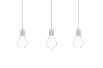 Three hanging light bulbs isolated on transparent background, representing ideas and innovation
