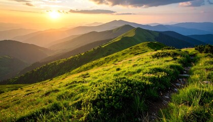 Fototapeta premium Mountainous sunset landscape