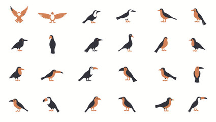 Collection of black vector sport and bird silhouettes in various dynamic poses