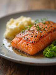 Salmon steak red fish close up
