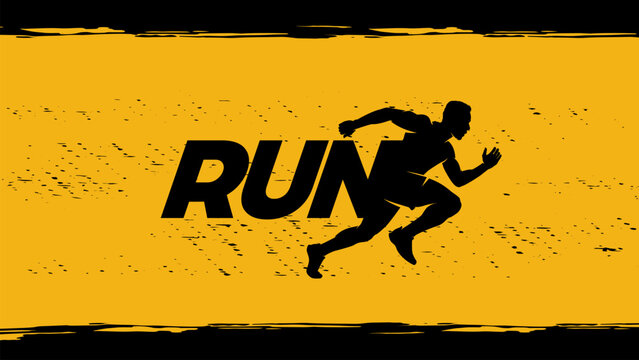Run silhouette background illustration, sprots banner with grunge effect