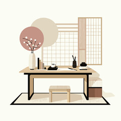 Minimalist desk design with decorative elements in calming colors  