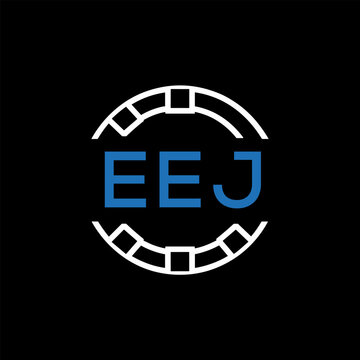 EEJ Modern Tech Logo, Design &ndash; EEJ Later Logo,  Futuristic Blue and White Circular Emblem on Black Background.
