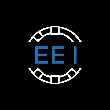 EEI Modern Tech Logo, Design &ndash; EEI Later Logo,  Futuristic Blue and White Circular Emblem on Black Background.
