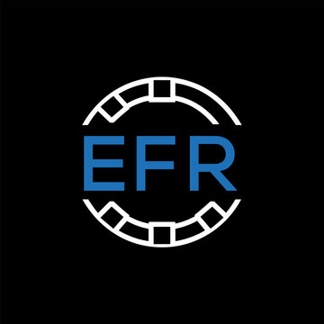 EFR Modern Tech Logo, Design &ndash; EFR Later Logo,  Futuristic Blue and White Circular Emblem on Black Background.
