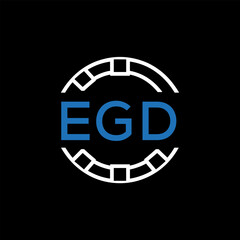 EGD Modern Tech Logo, Design – EGD Later Logo,  Futuristic Blue and White Circular Emblem on Black Background.
