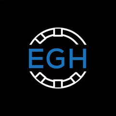 EGH Modern Tech Logo, Design – EGH Later Logo,  Futuristic Blue and White Circular Emblem on Black Background.
