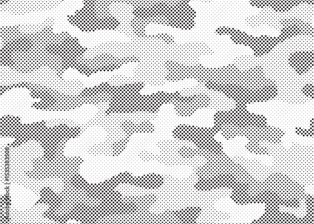 Poster Abstract halftone seamless camouflage pattern. Repeating digital dotted hexagonal camo military texture background. Abstract modern fabric textile ornament. Vector illustration.	
