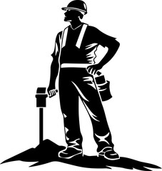 construction worker silhouette black and white vector illustration