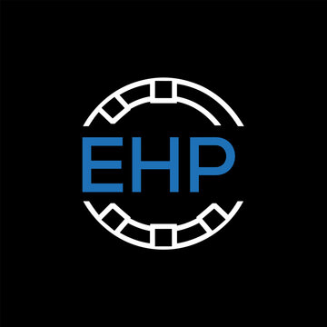 EHP Modern Tech Logo, Design &ndash; EHP Later Logo,  Futuristic Blue and White Circular Emblem on Black Background.
