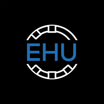 EHU Modern Tech Logo, Design &ndash; EHU Later Logo,  Futuristic Blue and White Circular Emblem on Black Background.
