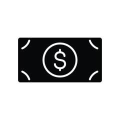 Black and white icon depicting a simple dollar bill illustration, representing financial concepts.
