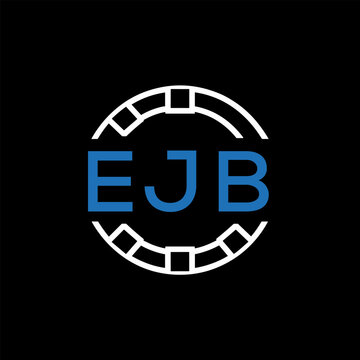 EJB Modern Tech Logo, Design &ndash; EJB Later Logo,  Futuristic Blue and White Circular Emblem on Black Background.
