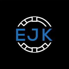 EJK Modern Tech Logo, Design – EJK Later Logo,  Futuristic Blue and White Circular Emblem on Black Background.
