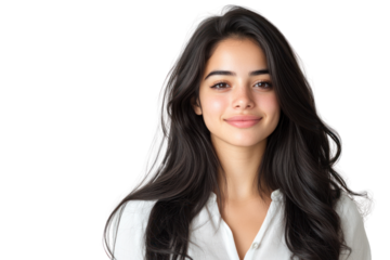 Elegant Portrait: A captivating headshot of a young woman, radiating a serene and authentic beauty. She's bathed in soft lighting, her genuine smile hinting at a world of stories. 