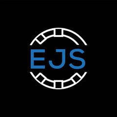 EJS Modern Tech Logo, Design – EJS Later Logo,  Futuristic Blue and White Circular Emblem on Black Background.
