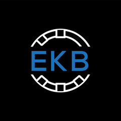 EKB Modern Tech Logo, Design – EKB Later Logo,  Futuristic Blue and White Circular Emblem on Black Background.
