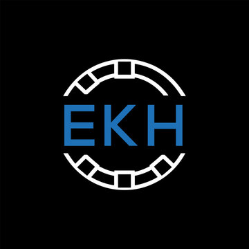 EKH Modern Tech Logo, Design &ndash; EKH Later Logo,  Futuristic Blue and White Circular Emblem on Black Background.
