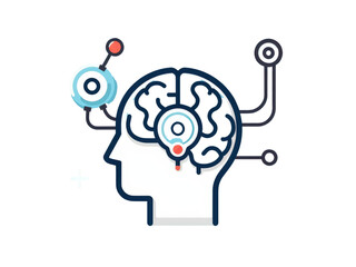a simple flat 2d icon of 'non invasive bci', showing a sensor resting on the outside of a stylized head, reading brain activity waves, minimalist design, solid light blue and gray colors