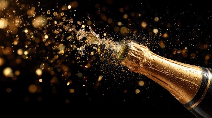Champagne bottle with celebratory splash.