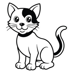 Obraz premium Adorable cartoon cat sitting smiling with spot on its head and striped tail