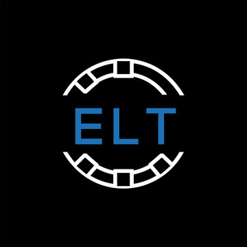 ELT Modern Tech Logo, Design &ndash; ELT Later Logo,  Futuristic Blue and White Circular Emblem on Black Background.
