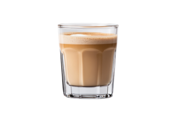 Espresso Macchiato Delight: A close-up studio shot of an espresso macchiato, a rich, layered coffee beverage. The creamy texture, the dark espresso, and the way the light plays with the glass.