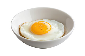 Sunny-Side Up Delight: A close-up, appetizing shot of a perfectly cooked sunny-side-up egg, set within a pristine bowl, capturing culinary perfection.