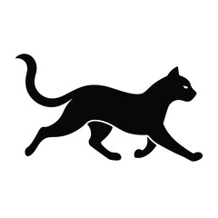 Fototapeta premium Black cat silhouette walking gracefully on a white background simple vector illustration