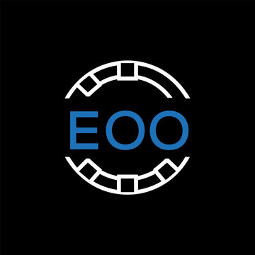 EOO Modern Tech Logo, Design &ndash; EOO Later Logo,  Futuristic Blue and White Circular Emblem on Black Background.
