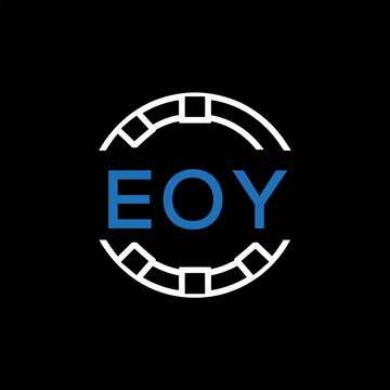 EOY Modern Tech Logo, Design &ndash; EOY Later Logo,  Futuristic Blue and White Circular Emblem on Black Background.
