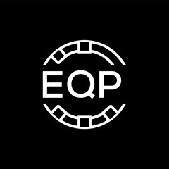 EQP Modern Tech Logo, Design – EQP Later Logo,  Futuristic Blue and White Circular Emblem on Black Background.
