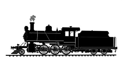 Obraz premium Black silhouette of a vintage steam locomotive