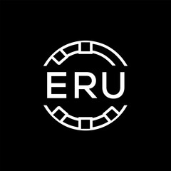 ERU Modern Tech Logo, Design – ERU Later Logo,  Futuristic Blue and White Circular Emblem on Black Background.
