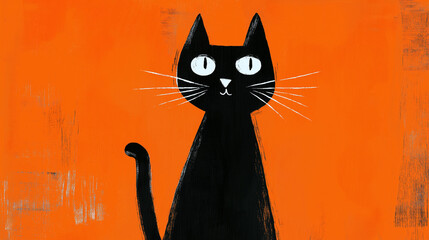Fototapeta premium Illustration of a black cat on an orange background 
