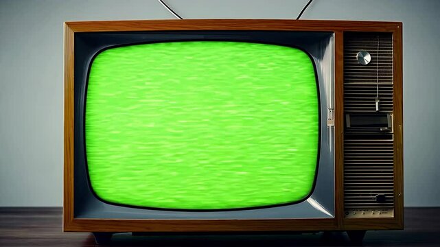 Single seventies TV blasts noisy monochrome snow then zooms out chroma enabled supplying filmmakers easy K way to evoke broadcast failure eerie horror retro tech