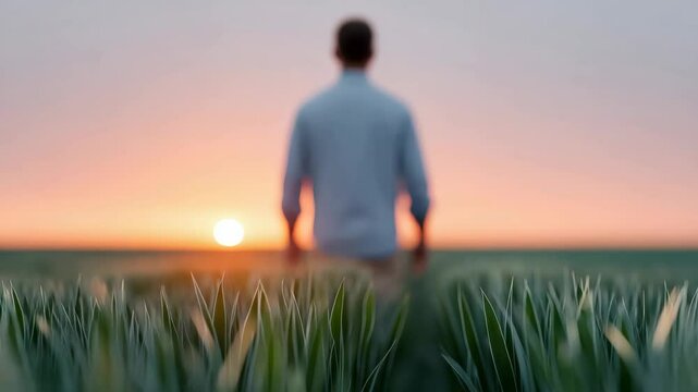 growth mindset and positive thinking. A person walking forward from emotional chaos into a field of new growth, colorful energy behind