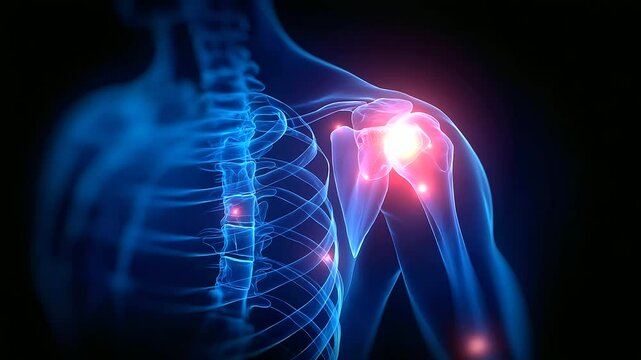 Detailed exploration of shoulder joint anatomy with emphasis on labrum and highlighted pain zones.
