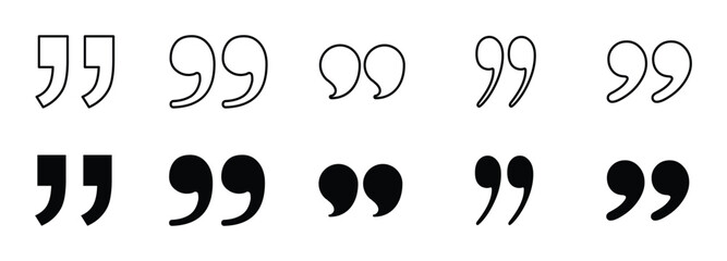 set of black quote icon line and flat style . Quote Icon Object, Quote Icon Picture, Quote Icon Image - stock vector