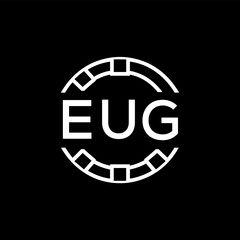 EUG Modern Tech Logo, Design – EUG Later Logo,  Futuristic Blue and White Circular Emblem on Black Background.

