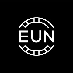 EUN Modern Tech Logo, Design &ndash; EUN Later Logo,  Futuristic Blue and White Circular Emblem on Black Background.
