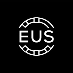 EUS Modern Tech Logo, Design – EUS Later Logo,  Futuristic Blue and White Circular Emblem on Black Background.
