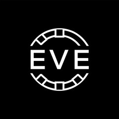 EVE Modern Tech Logo, Design – EVE Later Logo,  Futuristic Blue and White Circular Emblem on Black Background.
